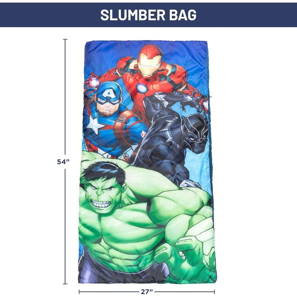 Avengers Battle Formation Kids Sleeping Bag & Drawstring Carrying Bag 54" x 27" - Picture 2 of 9